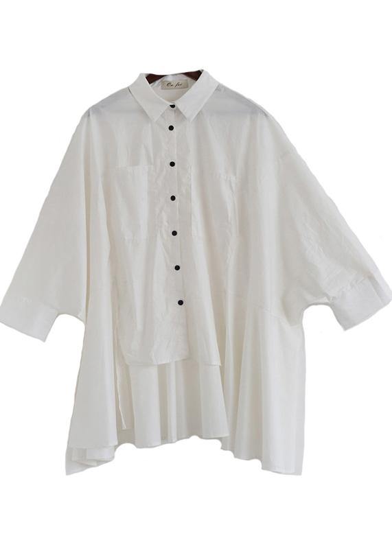 Modern White Peter Pan Collar asymmetrical design Cotton Spring Shirts - bagstylebliss
