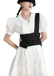 Modern White Puff Sleeve Button Summer Ruffled Dress Short Sleeve - bagstylebliss