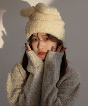 Modern White Rabbit Ears Warm Knit Bonnie Hat