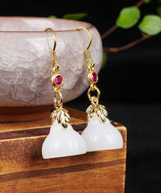 Modern White Sterling Silver Jade Crystal Drop Earrings