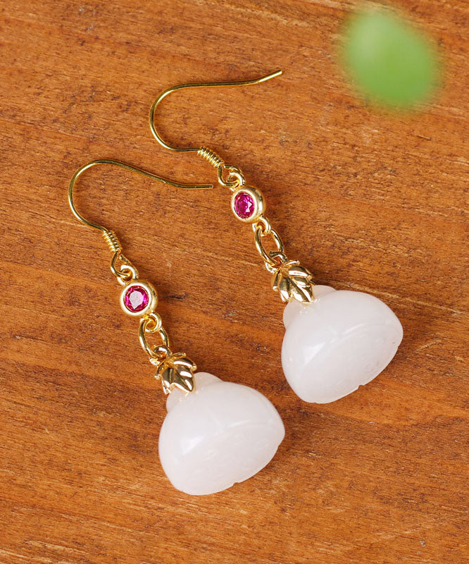 Modern White Sterling Silver Jade Crystal Drop Earrings