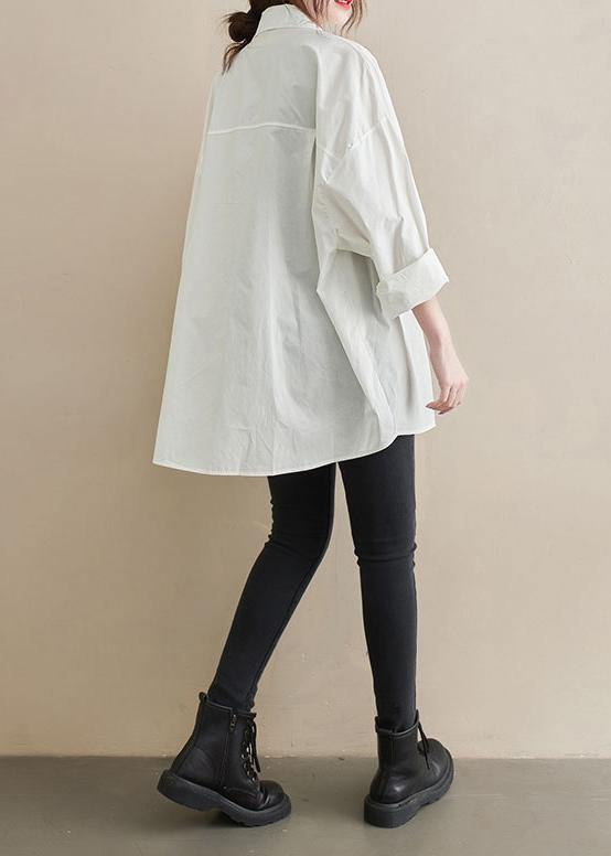 Modern White Tunic Lapel Pockets Midi Spring Tops - bagstylebliss