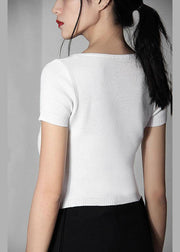 Modern White zippered V Neck Shirt Tops Summer - bagstylebliss