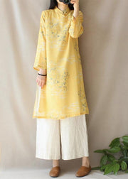 Modern Yellow Dragon Pattern Clothes V Neck Side Open Baggy Dress - bagstylebliss