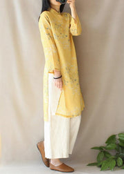 Modern Yellow Dragon Pattern Clothes V Neck Side Open Baggy Dress - bagstylebliss