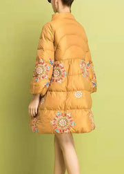 Modern Yellow Embroideried Button Fine Cotton Filled parka Winter