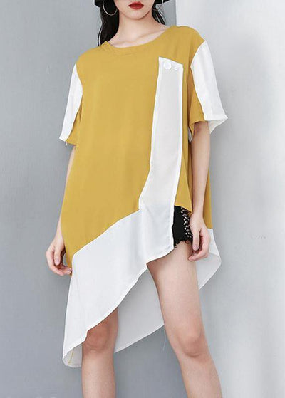 Modern Yellow top silhouette Organic Personality Loose Spliced Irregular Chiffon T-Shirt - bagstylebliss