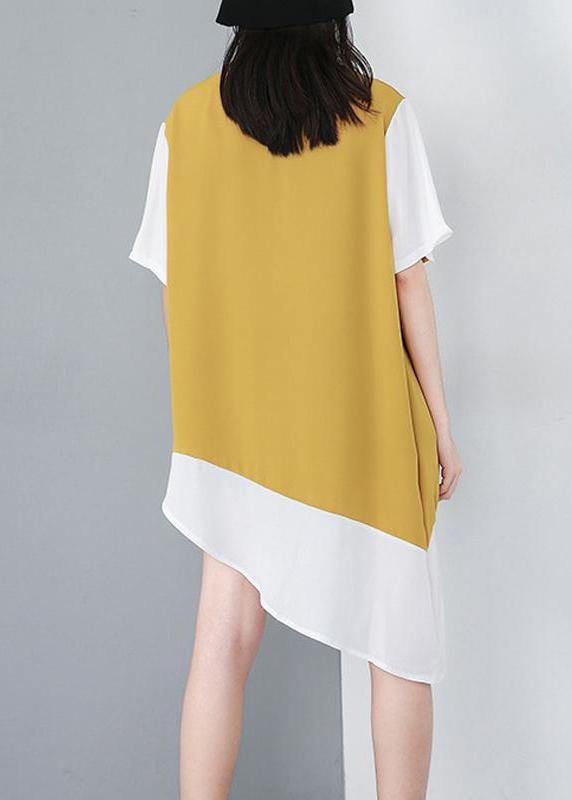 Modern Yellow top silhouette Organic Personality Loose Spliced Irregular Chiffon T-Shirt - bagstylebliss