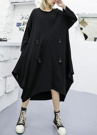 Modern asymmetric cotton clothes Women Fashion Ideas black long sleeve Maxi Dresses fall - bagstylebliss