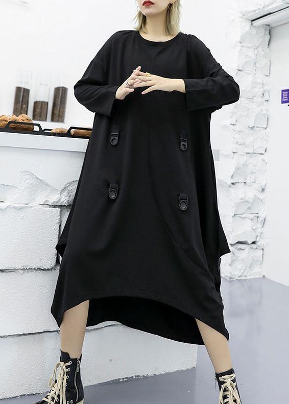 Modern asymmetric cotton clothes Women Fashion Ideas black long sleeve Maxi Dresses fall - bagstylebliss