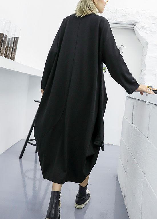 Modern asymmetric cotton clothes Women Fashion Ideas black long sleeve Maxi Dresses fall - bagstylebliss