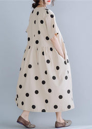 Modern beige dotted cotton Tunics v neck long summer Dress - bagstylebliss