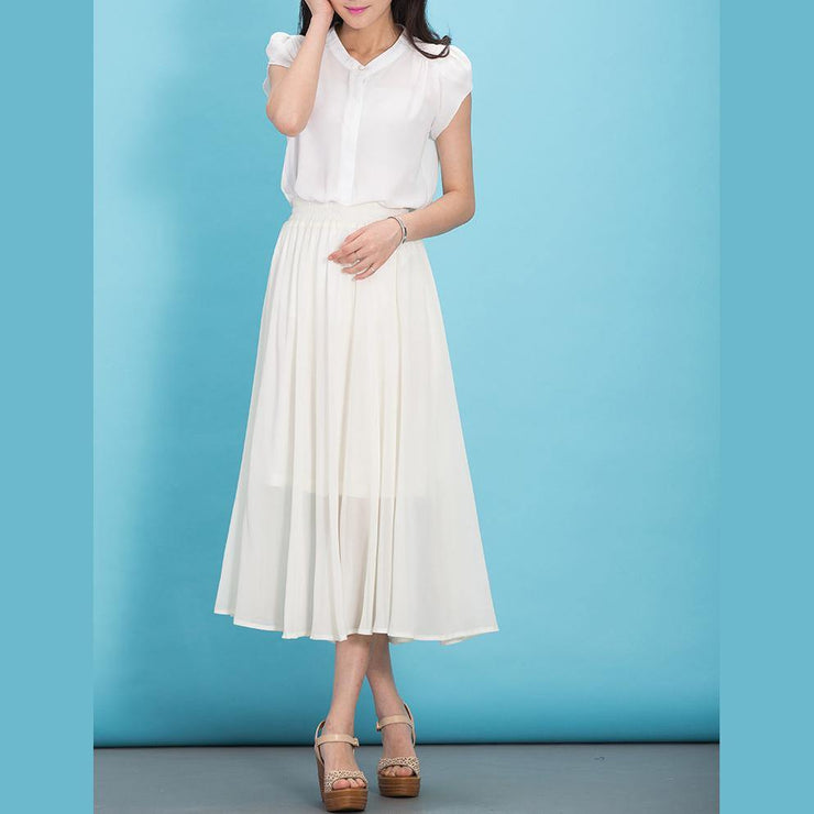 Modern big hem chiffon dresses Fabrics white Dress summer - bagstylebliss