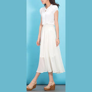 Modern big hem chiffon dresses Fabrics white Dress summer - bagstylebliss