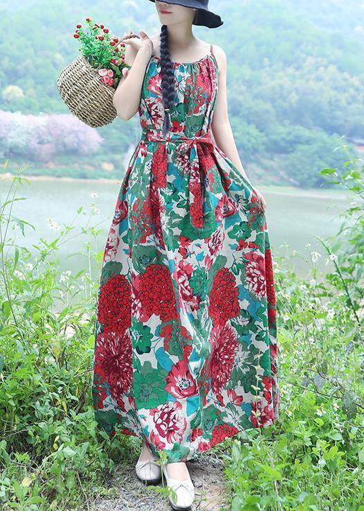 Modern big hem cotton clothes Tunic Tops green prints Dresses summer - bagstylebliss
