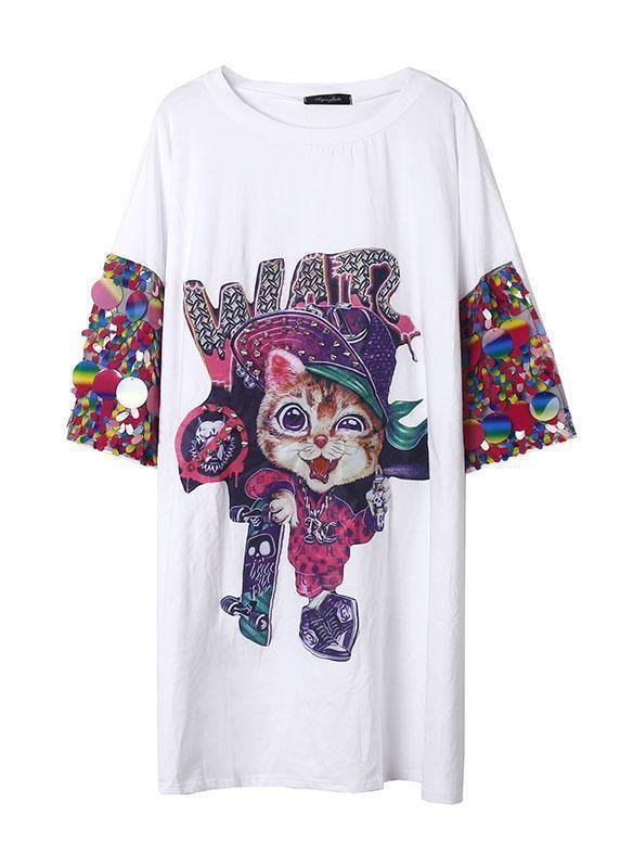 Modern black Cartoon print Cotton dress Appliques sleeve cotton summer Dresses - bagstylebliss