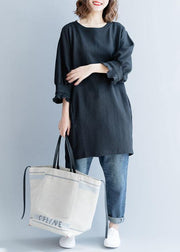 Modern black Cotton Tunic lantern sleeve daily fall Dress - bagstylebliss