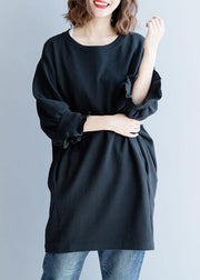 Modern black Cotton Tunic lantern sleeve daily fall Dress - bagstylebliss