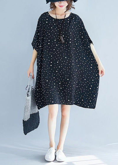 Modern black Cotton dresses dotted short summer Dresses - bagstylebliss