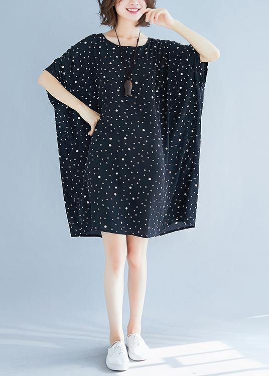 Modern black Cotton dresses dotted short summer Dresses - bagstylebliss