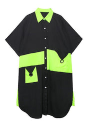 Modern black Cotton quilting dresses lapel patchwork baggy summer Dresses - bagstylebliss