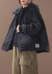 Modern black Fine crane coat Photography denim  hooded short coats - bagstylebliss