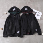 Modern black Fine crane coat Photography denim  hooded short coats - bagstylebliss