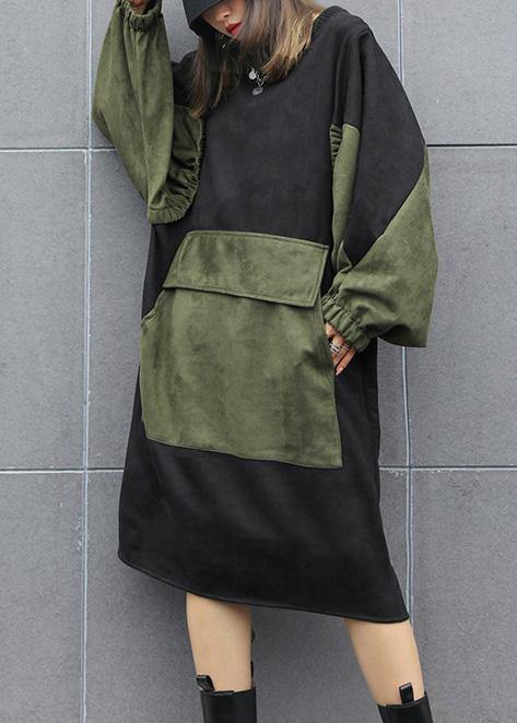 Modern black clothes Women o neck patchwork loose fall Dress - bagstylebliss