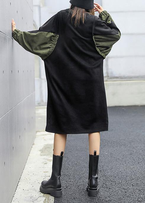 Modern black clothes Women o neck patchwork loose fall Dress - bagstylebliss