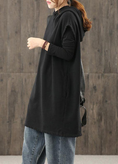 Modern black clothes hooded pockets silhouette tops - bagstylebliss