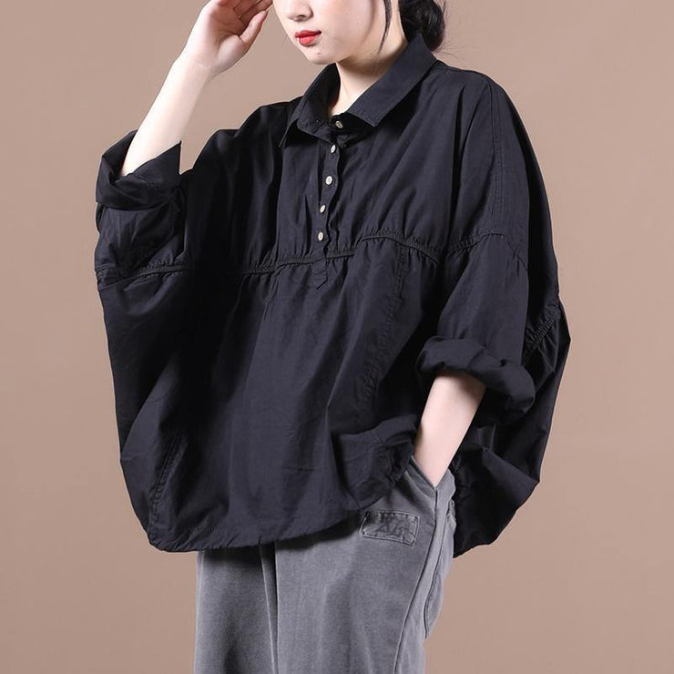Modern black clothes lapel Cinched baggy blouse - bagstylebliss