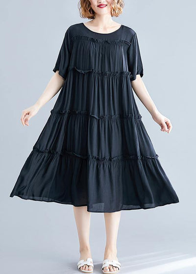 Modern black cotton Tunics o neck Cinched Maxi summer Dress - bagstylebliss