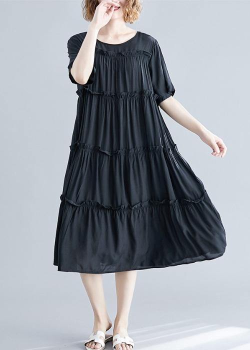 Modern black cotton Tunics o neck Cinched Maxi summer Dress - bagstylebliss