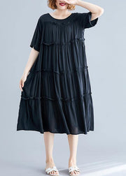 Modern black cotton Tunics o neck Cinched Maxi summer Dress - bagstylebliss