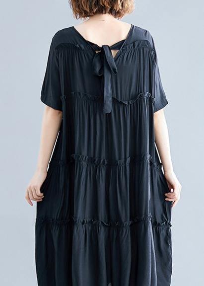 Modern black cotton Tunics o neck Cinched Maxi summer Dress - bagstylebliss