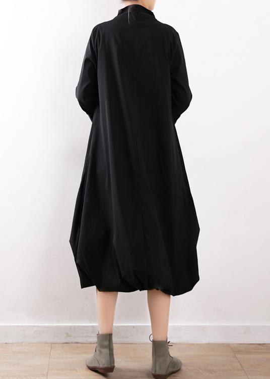 Modern black cotton dresses high neck asymmetric Traveling fall Dress - bagstylebliss