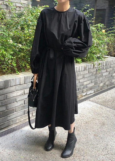 Modern black cotton quilting clothes o neck Batwing Sleeve Kaftan spring Dresses - bagstylebliss
