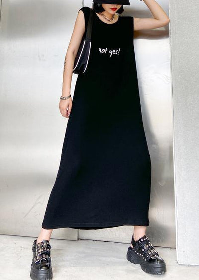 Modern black cotton quilting clothes o neck sleeveless Robe summer Dresses - bagstylebliss