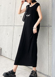 Modern black cotton quilting clothes o neck sleeveless Robe summer Dresses - bagstylebliss