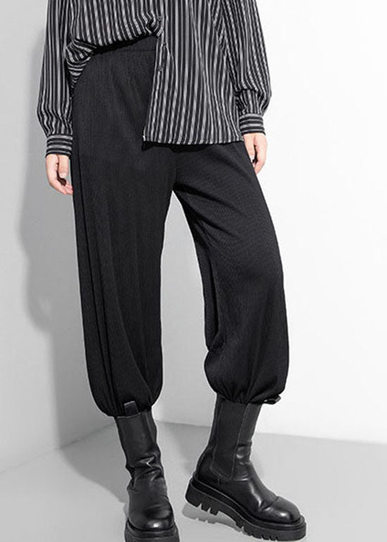 Modern black elastic waist wide leg pants Spring