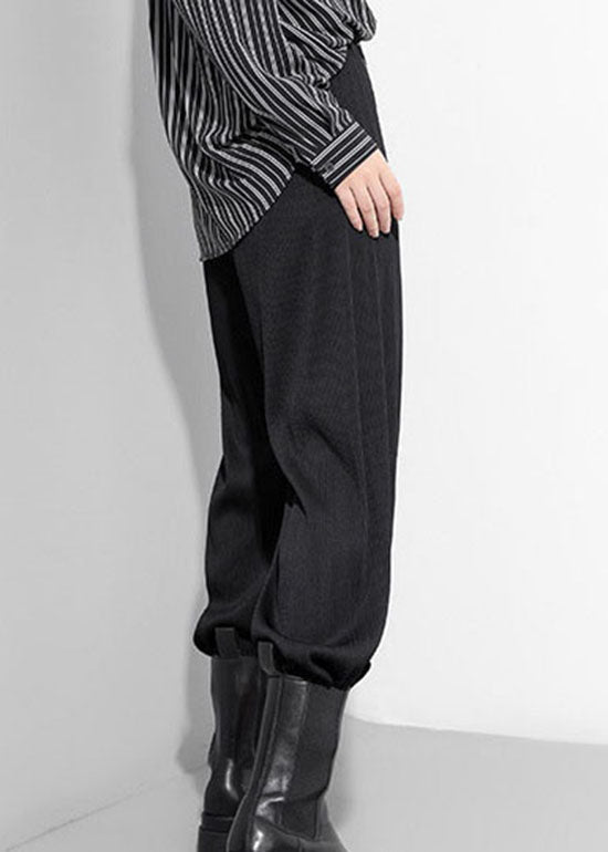 Modern black elastic waist wide leg pants Spring