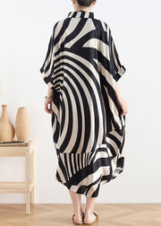 Modern black striped chiffon clothes For Women Fabrics lapel Batwing Sleeve long summer Dresses - bagstylebliss