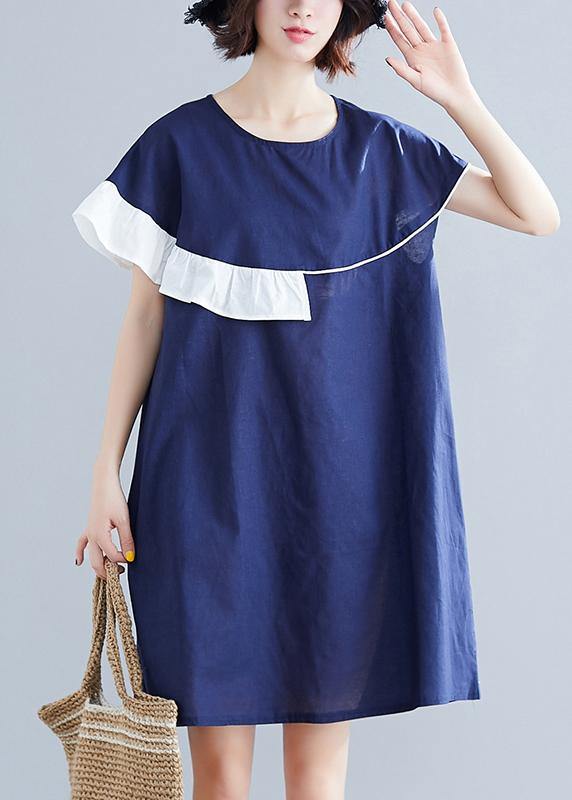 Modern blue Cotton Wardrobes o neck patchwork summer Dress - bagstylebliss