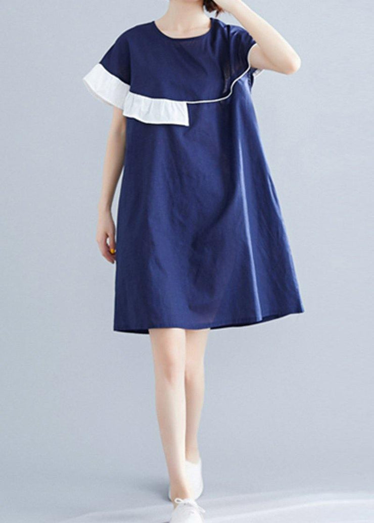 Modern blue Cotton Wardrobes o neck patchwork summer Dress - bagstylebliss