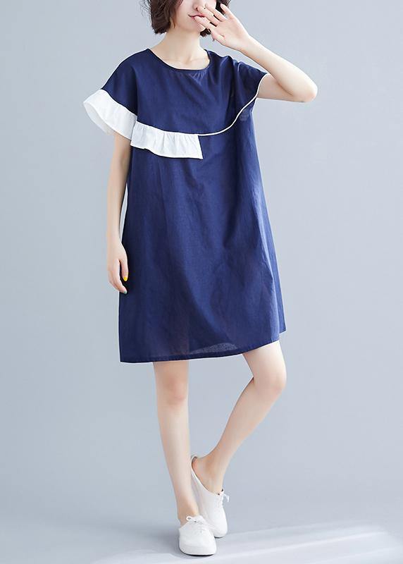 Modern blue Cotton Wardrobes o neck patchwork summer Dress - bagstylebliss