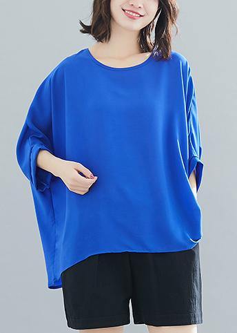 Modern blue chiffon o neck Batwing Sleeve Love Summer tops - bagstylebliss