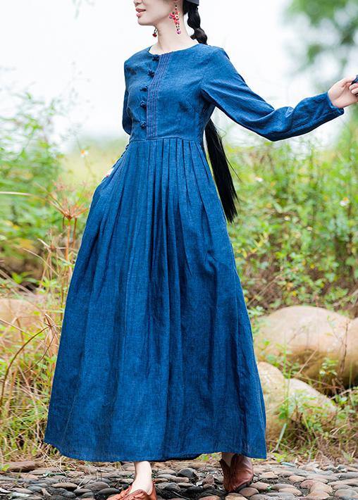 Modern blue clothes For Women o neck exra large hem long spring Dresses - bagstylebliss