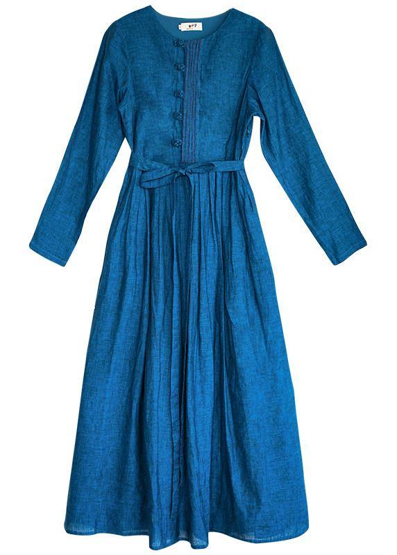 Modern blue clothes For Women o neck exra large hem long spring Dresses - bagstylebliss