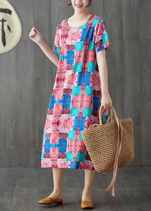Modern blue prints cotton linen clothes For Women short sleeve wild long summer Dresses - bagstylebliss