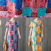 Modern blue prints cotton linen clothes For Women short sleeve wild long summer Dresses - bagstylebliss